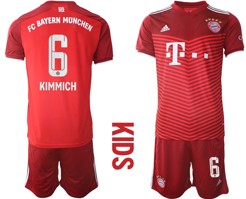 Youth 2021-2022 Club Bayern Munich home red #6 Soccer Jersey